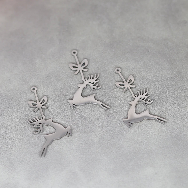 Cute Cat Moon Bear Deer DIY Tassels Earrings Stainless Steel Pendant For Jewelry Making Insect Charms Snake Necklace Accessory