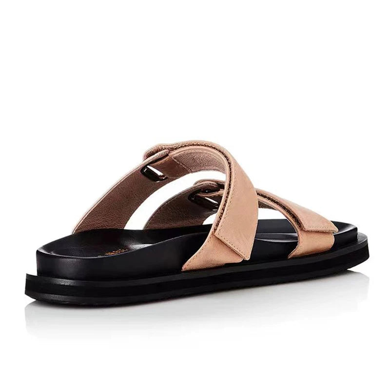 نعال نسائية صيفية من الجلد الطبيعي من ALIAS MAE، مسطحة، مريحة، بسيطة، متعددة الاستخدامات