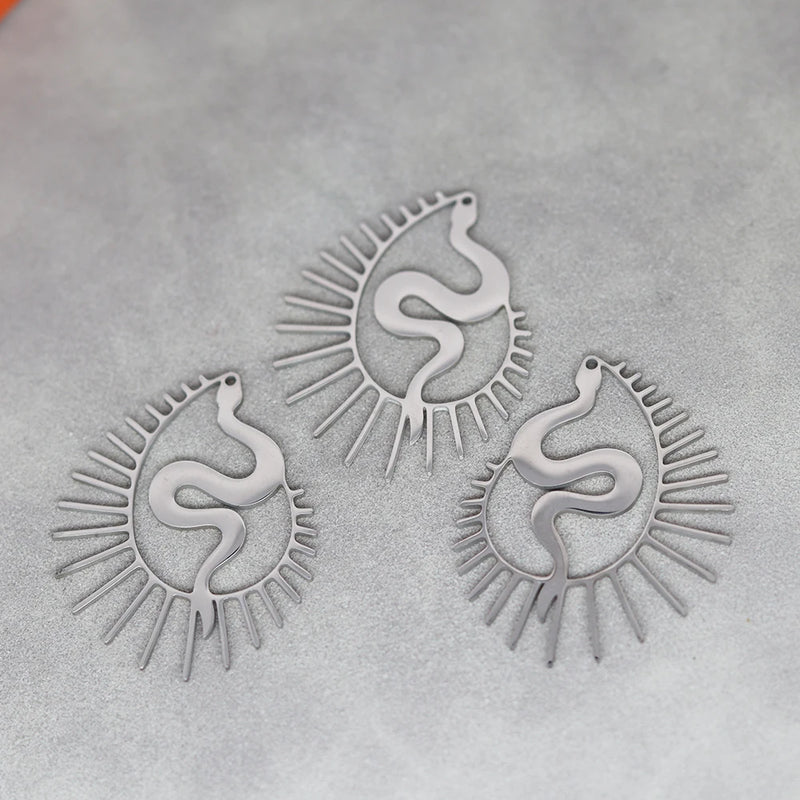 Cute Cat Moon Bear Deer DIY Tassels Earrings Stainless Steel Pendant For Jewelry Making Insect Charms Snake Necklace Accessory