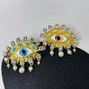 Retro Asymmetrical Contrasting Color Eye Sparkling Crystal Pearl Earrings Design Earring for Women