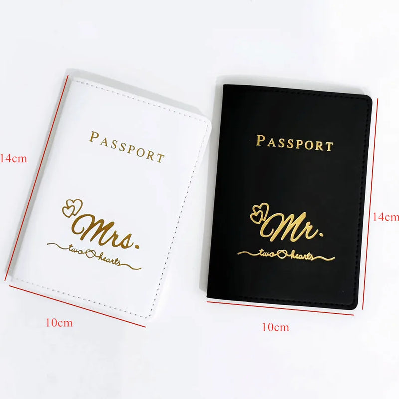 2PCS a Set Mr/Mrs Lovers PU Leather Passport Cover Case Card Holder Travel Accessories Lightweight Wallet Gift For Couples