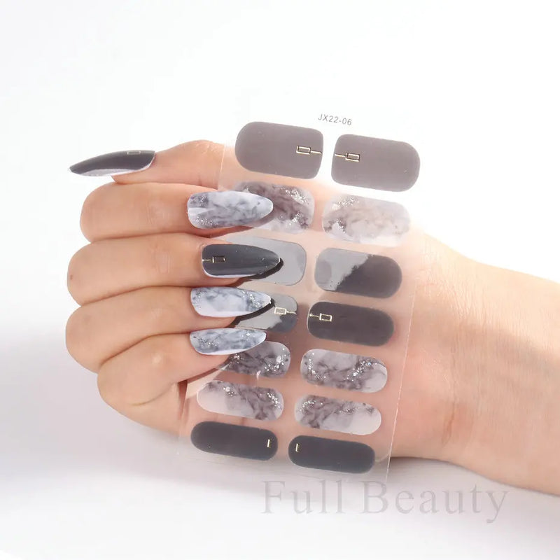 Gel Nail Stickers Lacquer Strips Full Cover Adhesive Slider Wraps With Line Foil Design Sanding File Nail Art Accessories LAJX22