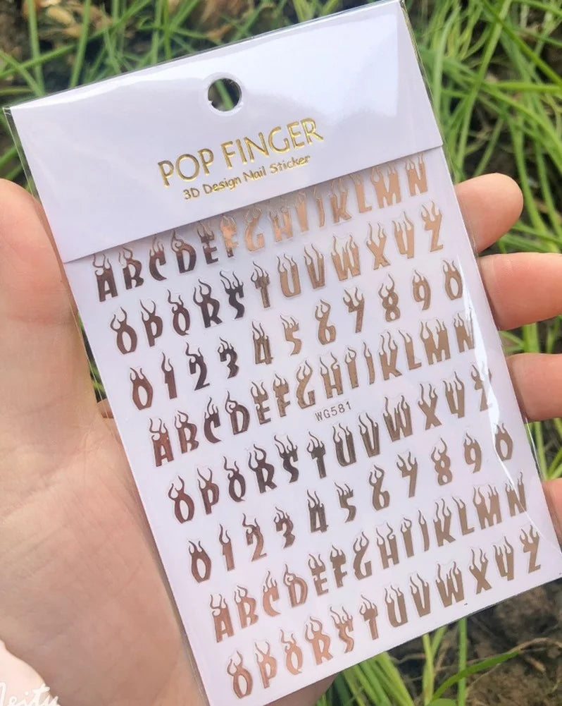 Newest Black Numbers English Letter Design 3d Self Adhesive Decal Slider DIY Decoration Manicure Tools Nail Sticker Accessories