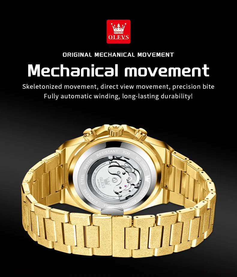 OLEVS 9805 High end Men Watches  Waterproof Moon Phase Diamond Dial Fashion Luxury Mechanical Watch Skeleton Original Wristwatch