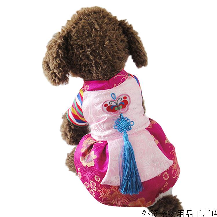 Autumn and Winter Thick Pet Dog Clothes Traditional Embroidered Hanbok Cat Clothes Teddy Bichon Princess Dress New Year Dress