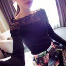 Autumn and Winter off-Shoulder Lace Shirt Slim-Fit Large Size Top