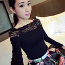 Autumn and Winter off-Shoulder Lace Shirt Slim-Fit Large Size Top