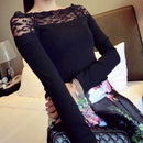 Autumn and Winter off-Shoulder Lace Shirt Slim-Fit Large Size Top