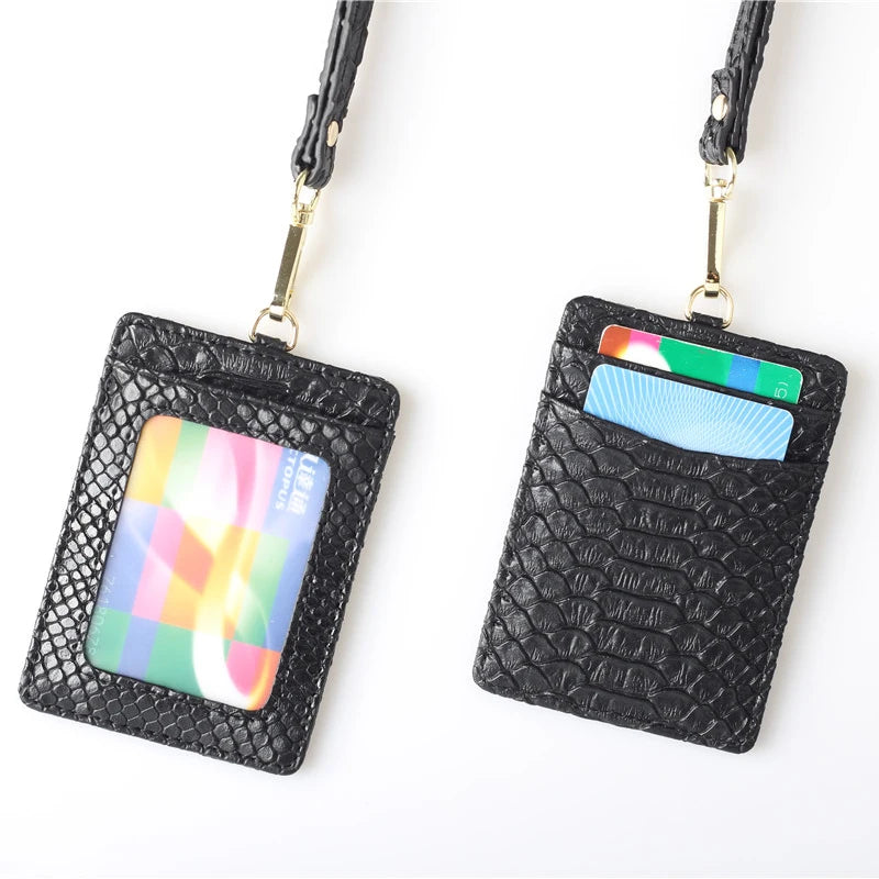 XMESSUN New Embossed Snake Pattern Lanyard Card Holder For Men Women Fashion ID Card Holder Leather Monogrammed Letters