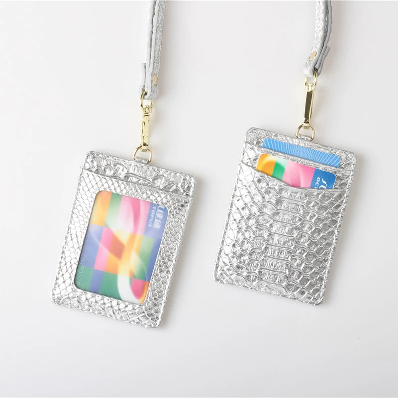 XMESSUN New Embossed Snake Pattern Lanyard Card Holder For Men Women Fashion ID Card Holder Leather Monogrammed Letters