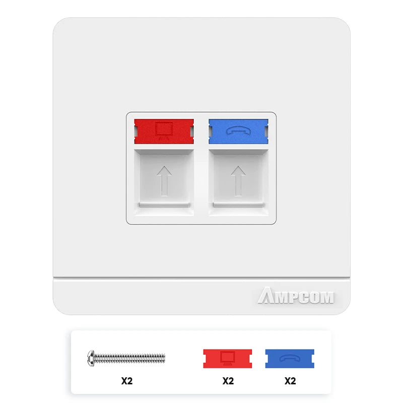 AMPCOM RJ11 RJ45 Faceplate Wall Socket Wallplate Face plate 1-Port 2-Port 4-Port Networking Telephone Socket Outlet Mount Panel