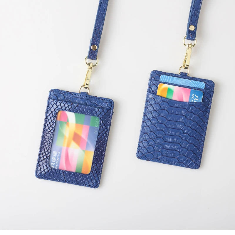 XMESSUN New Embossed Snake Pattern Lanyard Card Holder For Men Women Fashion ID Card Holder Leather Monogrammed Letters