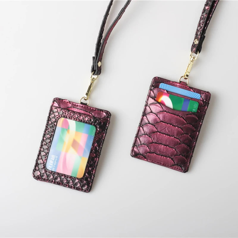 XMESSUN New Embossed Snake Pattern Lanyard Card Holder For Men Women Fashion ID Card Holder Leather Monogrammed Letters