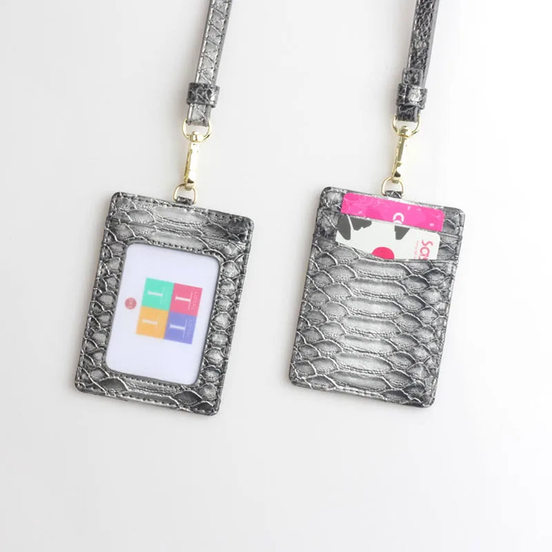 XMESSUN New Embossed Snake Pattern Lanyard Card Holder For Men Women Fashion ID Card Holder Leather Monogrammed Letters