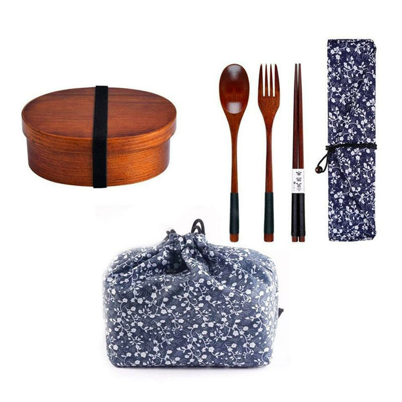 Oval-shaped coffee-colored wooden bento box