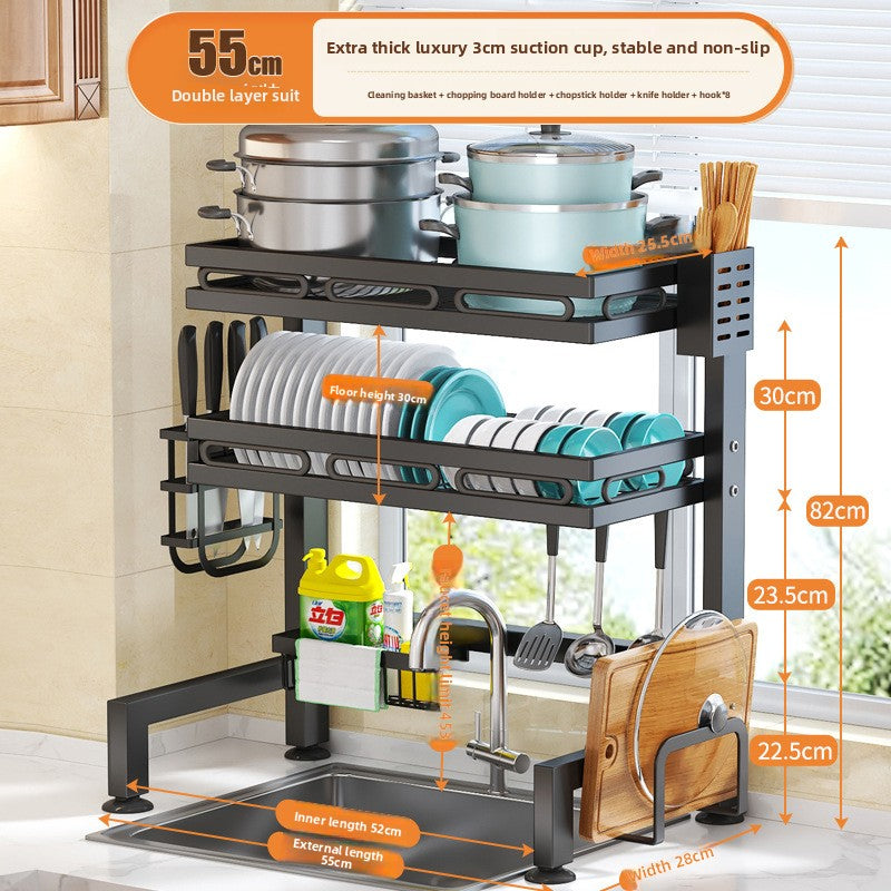 Kitchen Sink Dish Drying Rack with Adjustable Layers