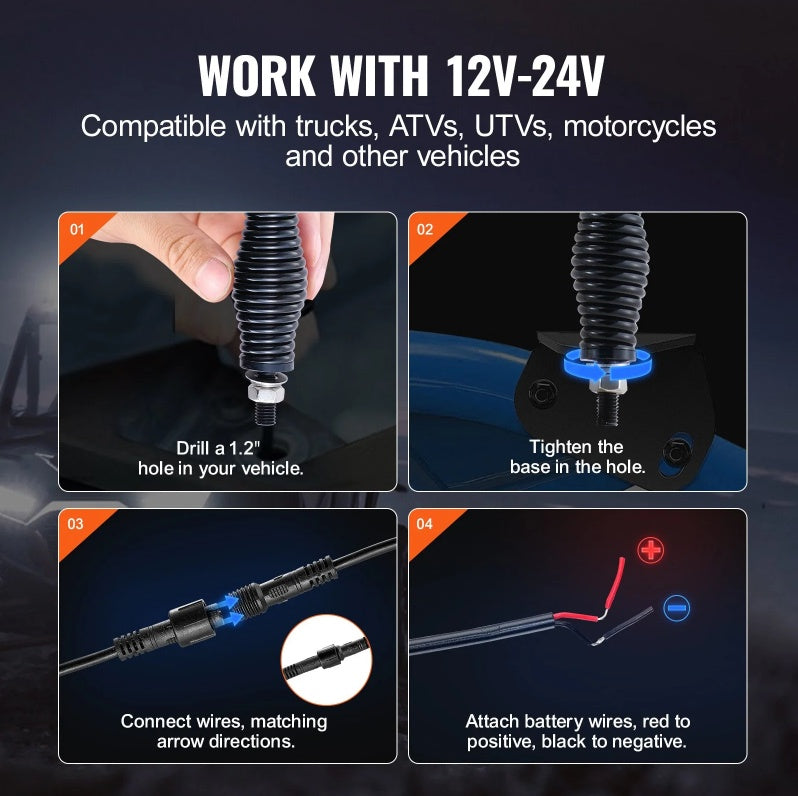 2 PCS 3 FT Whip Light With Spring Base, Led Whip Light With APP & Remote Control, Waterproof Spiral RGB Chasing Lighted Whips With 2 Flags, For UTVs, ATVs, Motorcycles, RZR, Can-am, Go-kart