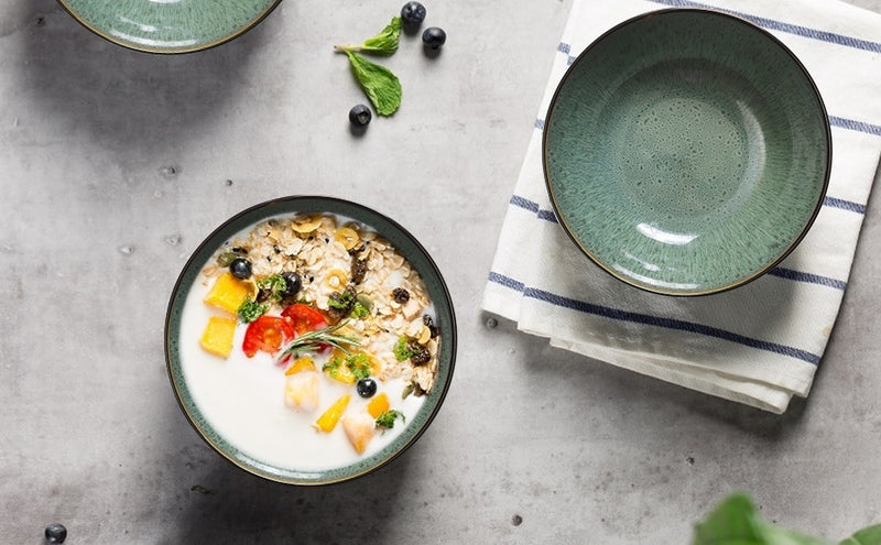 Creative Western  Kiln Change Peacock Green Bowl 30oz Bowl Set Of 4 For Cereal, Salad, Pasta, Soup, Dessert, Serving Dishwasher, Microwave And Oven