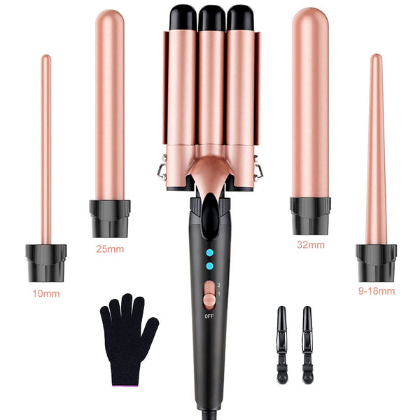 Multi-functional 5-in-1 Hair Curler with Interchangeable Heads