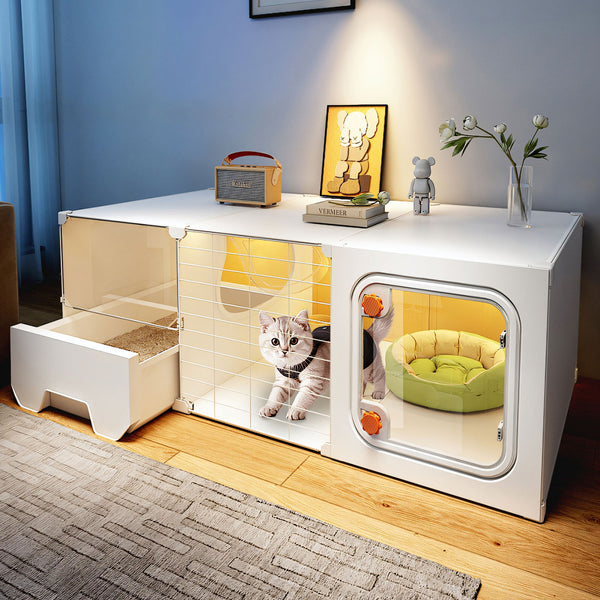 Indoor Villa-Style Cat House with Litter Box