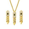 Stainless Steel Cuban Chain Pendant and Earrings Set