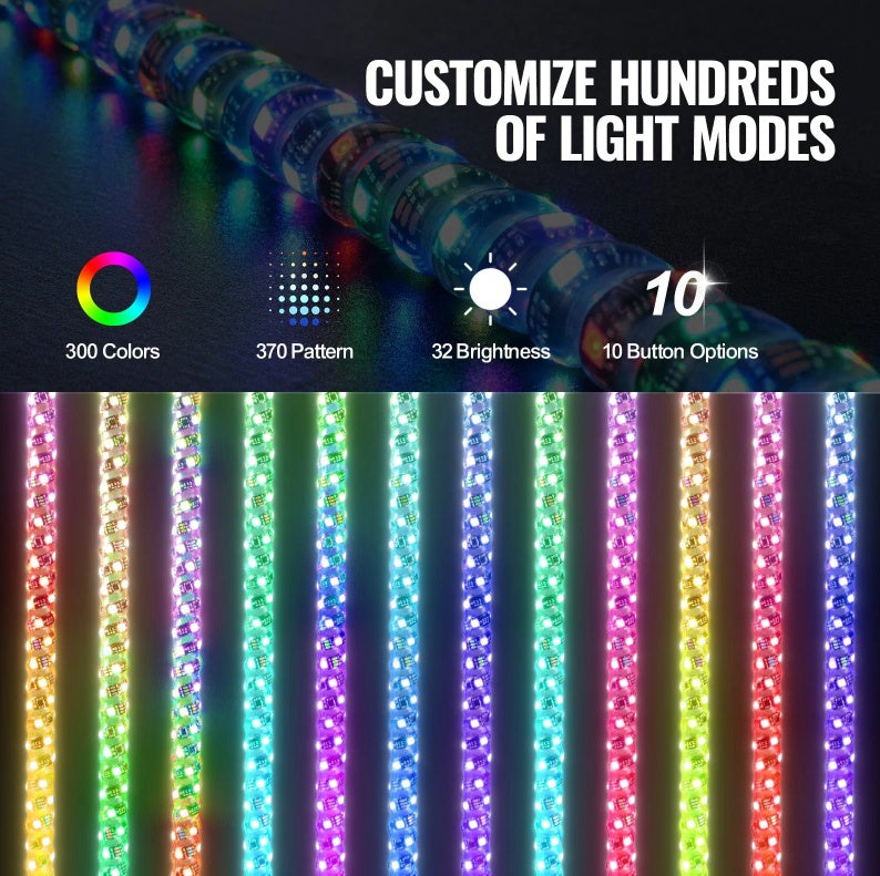 2 PCS 3 FT Whip Light With Spring Base, Led Whip Light With APP & Remote Control, Waterproof Spiral RGB Chasing Lighted Whips With 2 Flags, For UTVs, ATVs, Motorcycles, RZR, Can-am, Go-kart