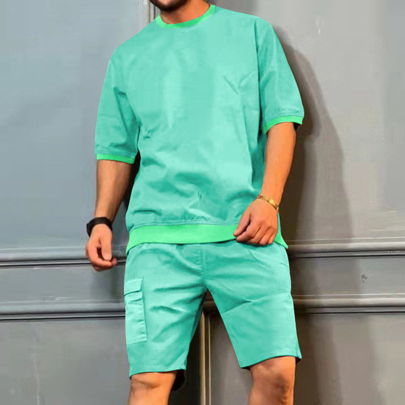 Men's Summer Casual Workwear Shorts and T-Shirt Set
