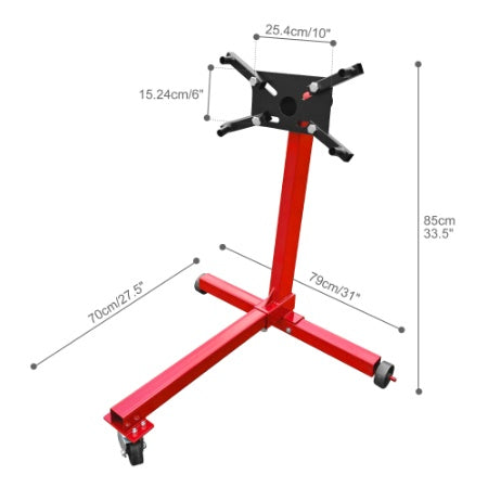 Engine Stand 750LBS Capacity, 360 Degree Rotating Engine Run Stand With 3-Casters, Heavy Duty Motorcycle Engine Stand For Auto Repair, Vehicle Maintenance, Red
