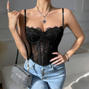 Women Tanks Lace Spaghetti Strap Top Summer Sleeveless Tops Open Back Bone Corset Bustier Sexy Slim Lingerie Bodyshaper Camisole