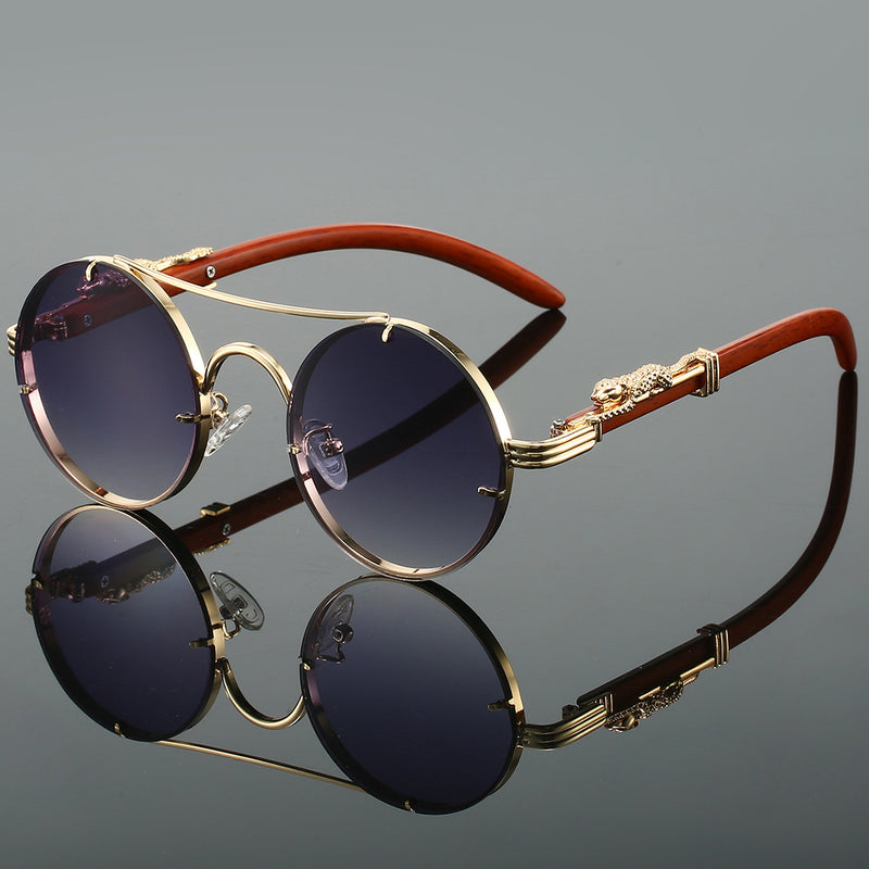 Retro Double Bridge Round Frame Sunglasses