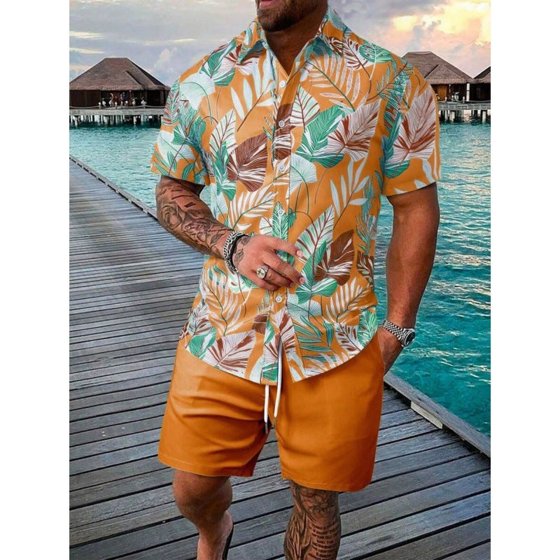 Men's Short-Sleeved Shirt and Beach Pants Set