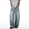 Vintage Wash Wide Leg Denim Pants for Men