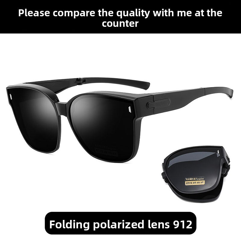Folding sunglasses can be worn over men's myopia glasses