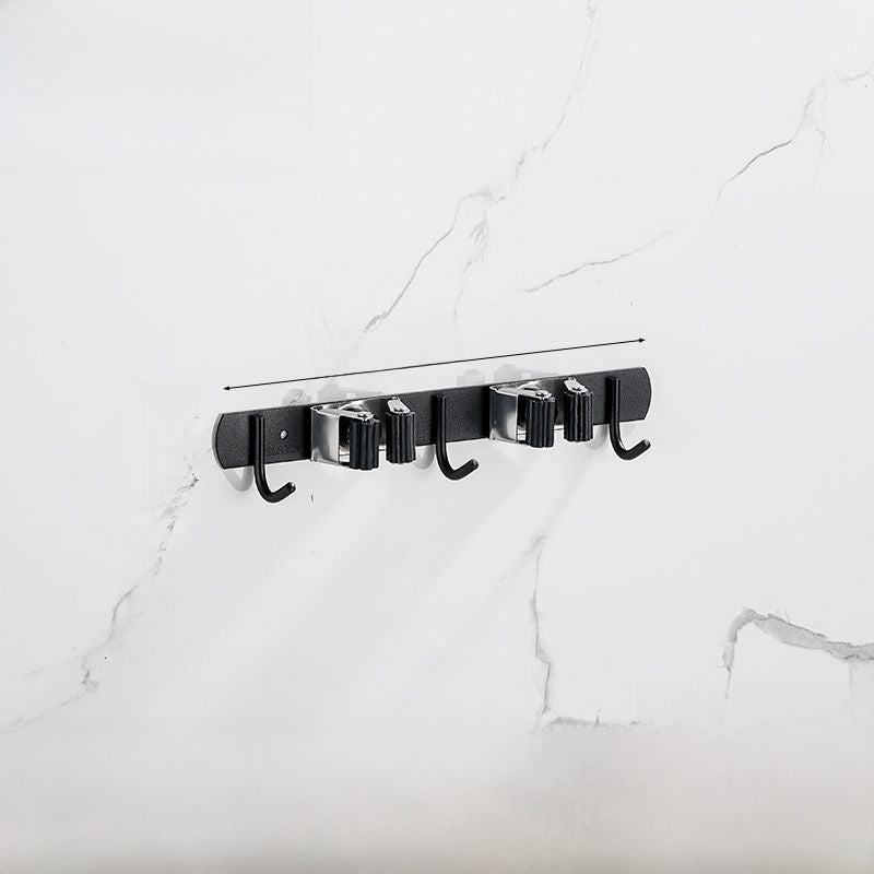 Stainless Steel Wall-Mounted Mop Rack with Hooks and Clips