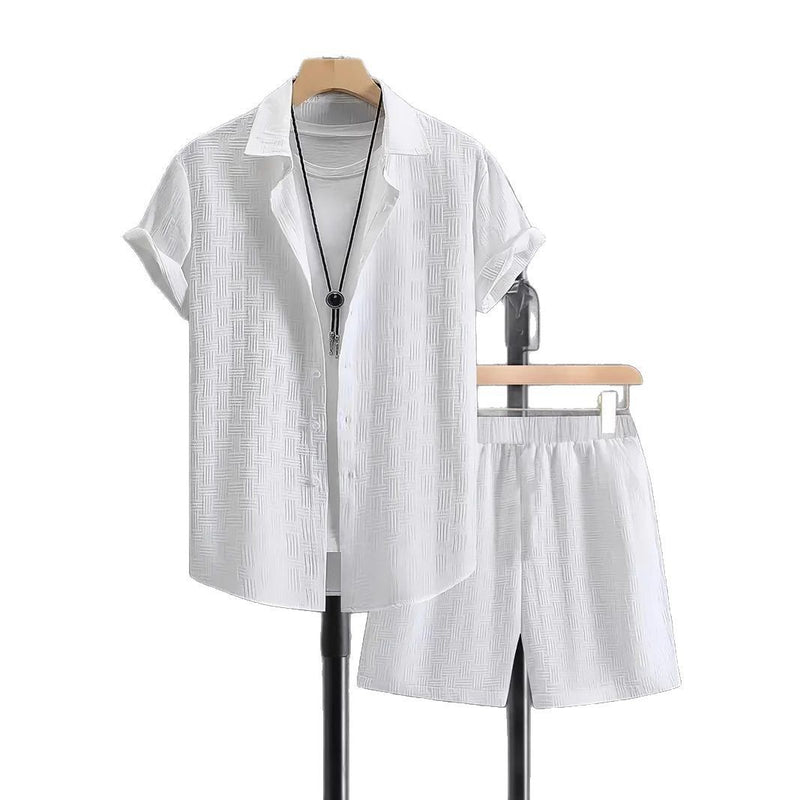 Men's Jacquard Casual Shirt and Shorts Set