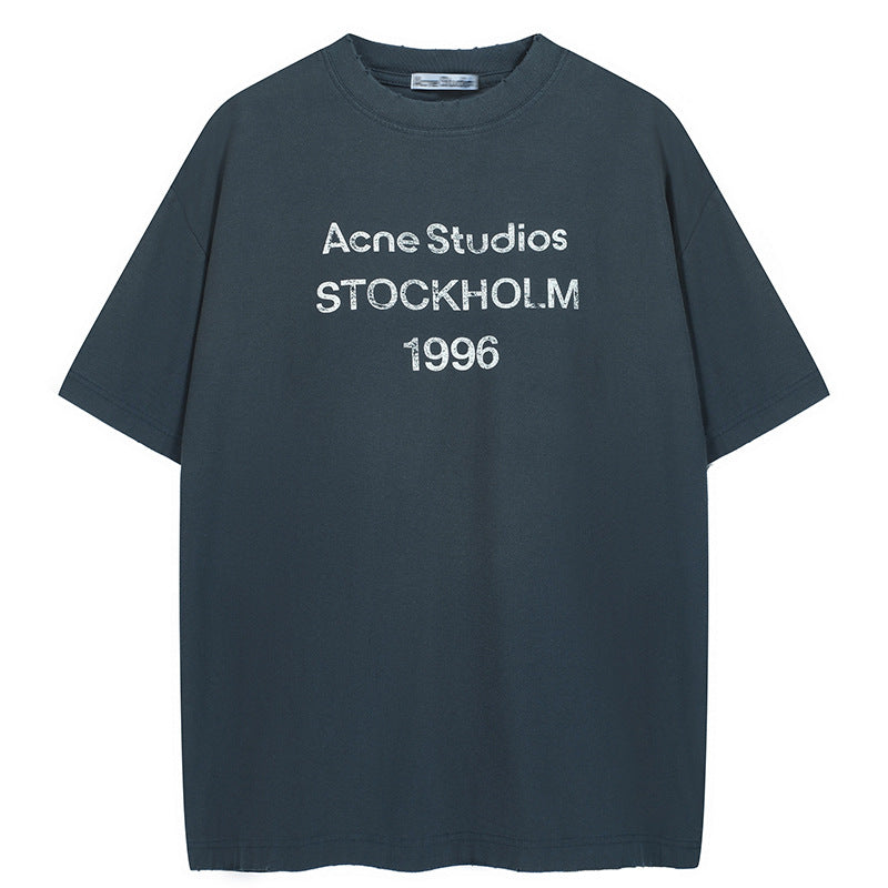 Distressed Washed Gradient Print Cotton T-shirt