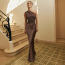Elegant Off-Shoulder Ruched Satin Dress