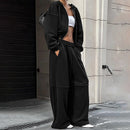 Women's Hooded Zipper Coat and Pants Suit