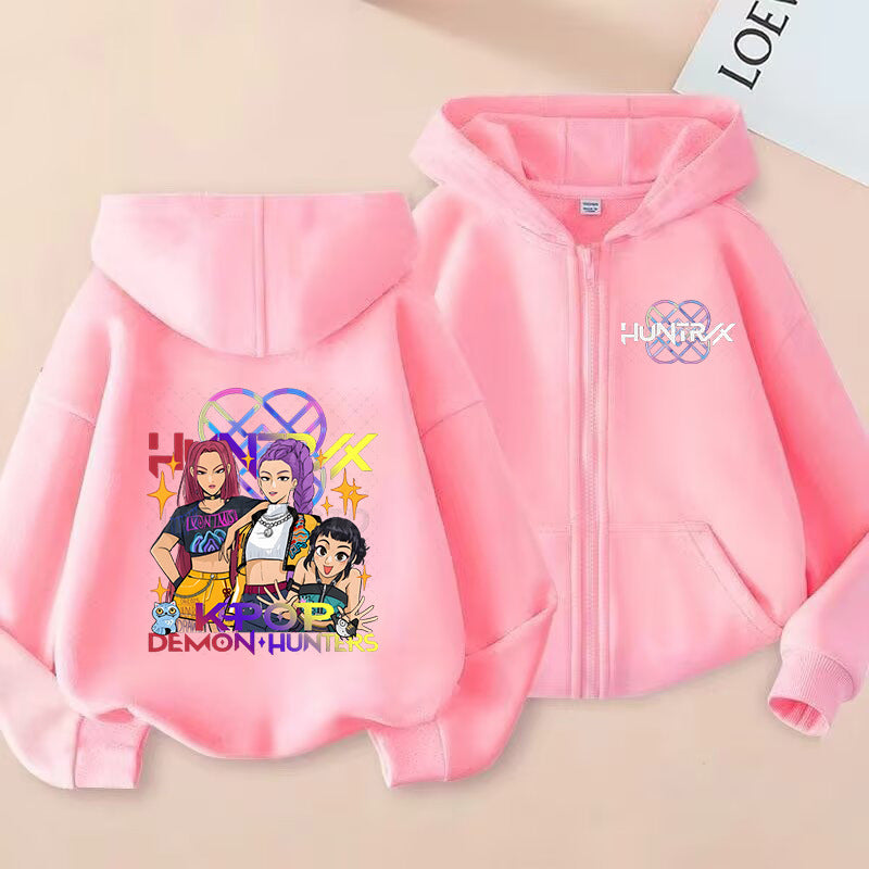Kids KPop Demon Hunters Fleece Zipper Hoodie