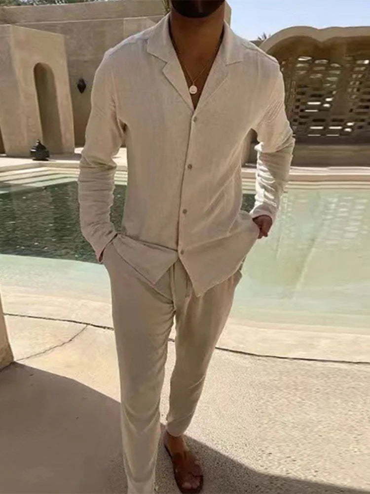 Men's Casual Long Sleeve Shirt and Pants Set