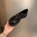 Cowhide Thick-Soled Loafers Black Versatile Leather Shoes