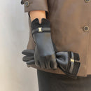 Winter Fleece-Lined PU Leather Touchscreen Gloves