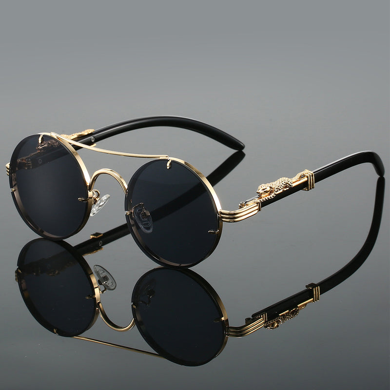 Retro Double Bridge Round Frame Sunglasses