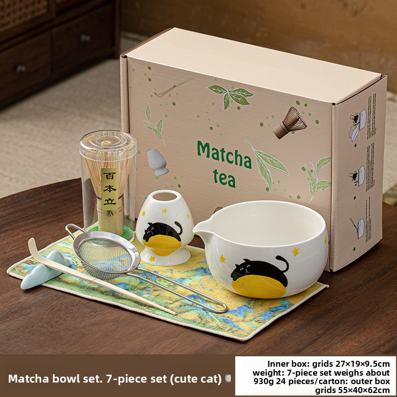 Hand-painted Matcha Tea Whisk Set with Ceramic Bowl