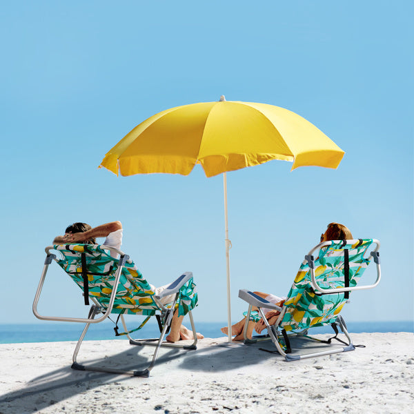 63x65x82cm, Lemon Pattern, Aluminum, Beach Chair, Oxford Cloth, Silver-white Aluminium Tube