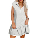 Vestido de mujer de manga corta con cuello polo y cremallera en la cintura