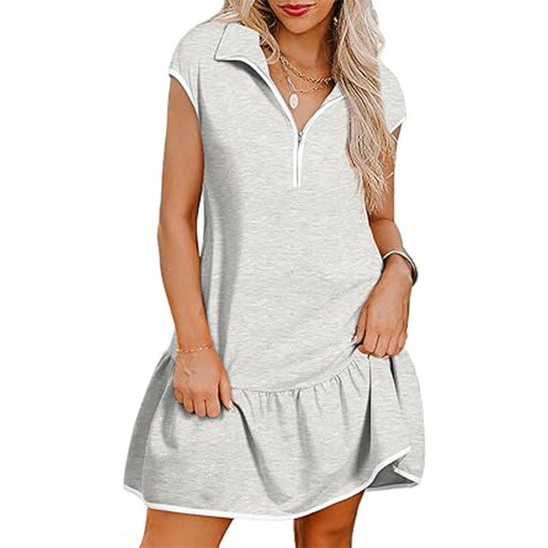 Vestido de mujer de manga corta con cuello polo y cremallera en la cintura