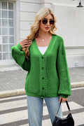Loose V-Neck Cable Knit Sweater Cardigan