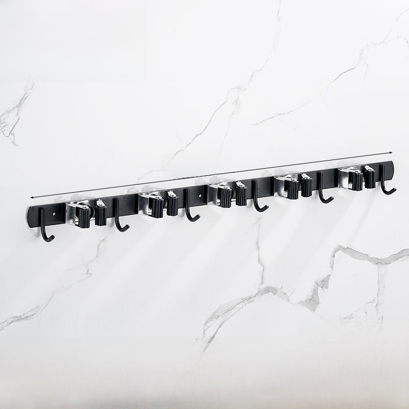 Stainless Steel Wall-Mounted Mop Rack with Hooks and Clips