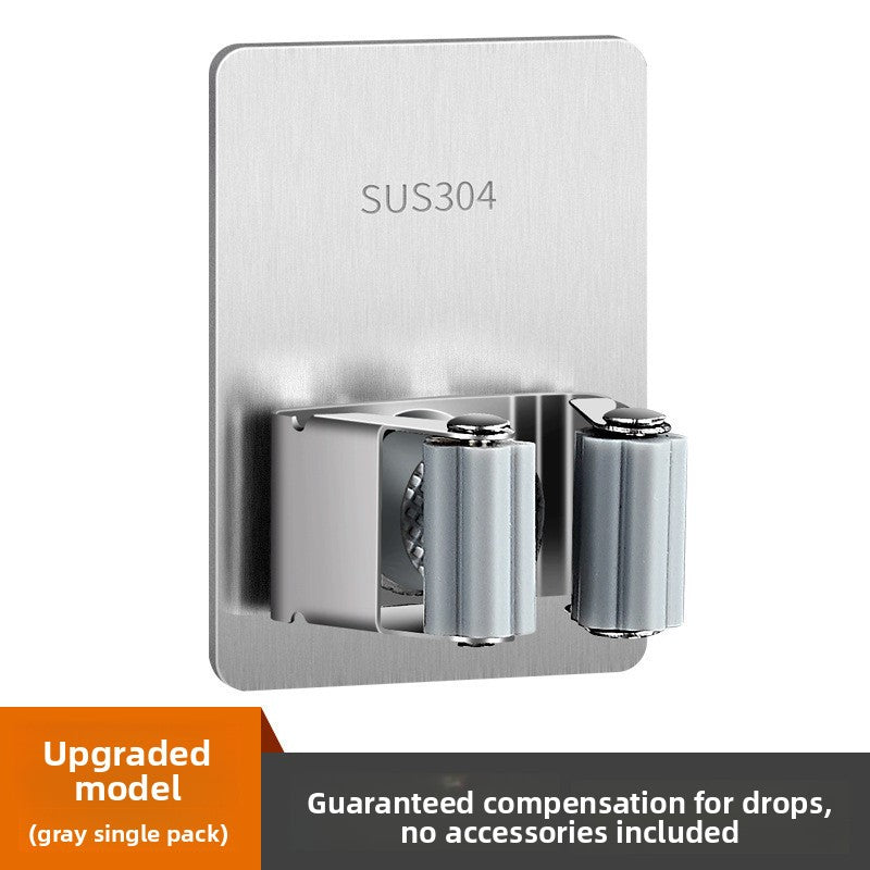 Stainless Steel Wall-Mounted Mop Rack with Hooks and Clips